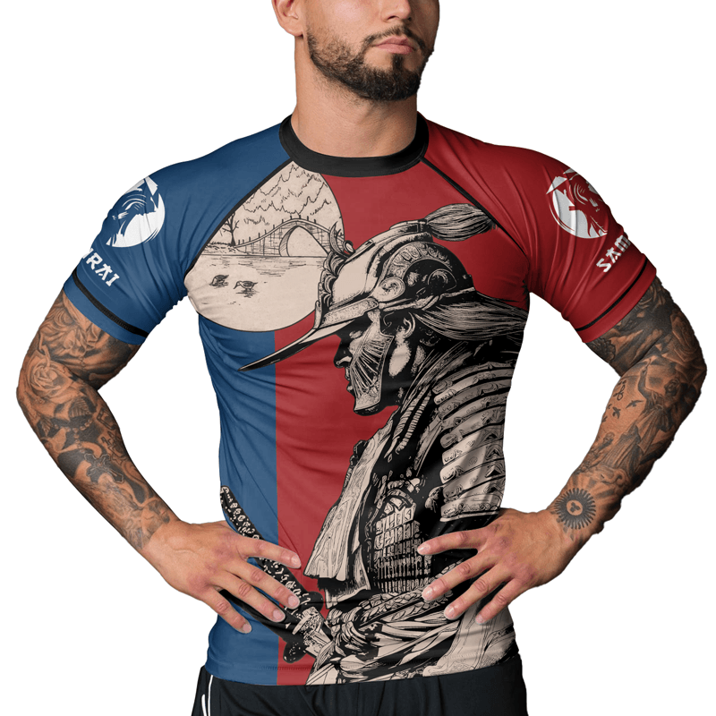 Rashninja Rising Sun Bridge Samurai Men's Short Sleeve Rash Guard - Rashninja LLC