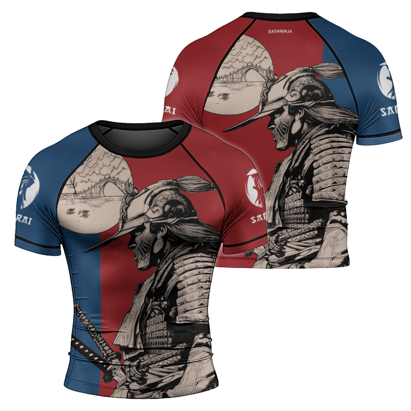 Rashninja Rising Sun Bridge Samurai Men's Short Sleeve Rash Guard - Rashninja LLC