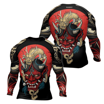 Rashninja Samurai Oni Mask And Dragon Men's Long Sleeve Rash Guard - Rashninja LLC