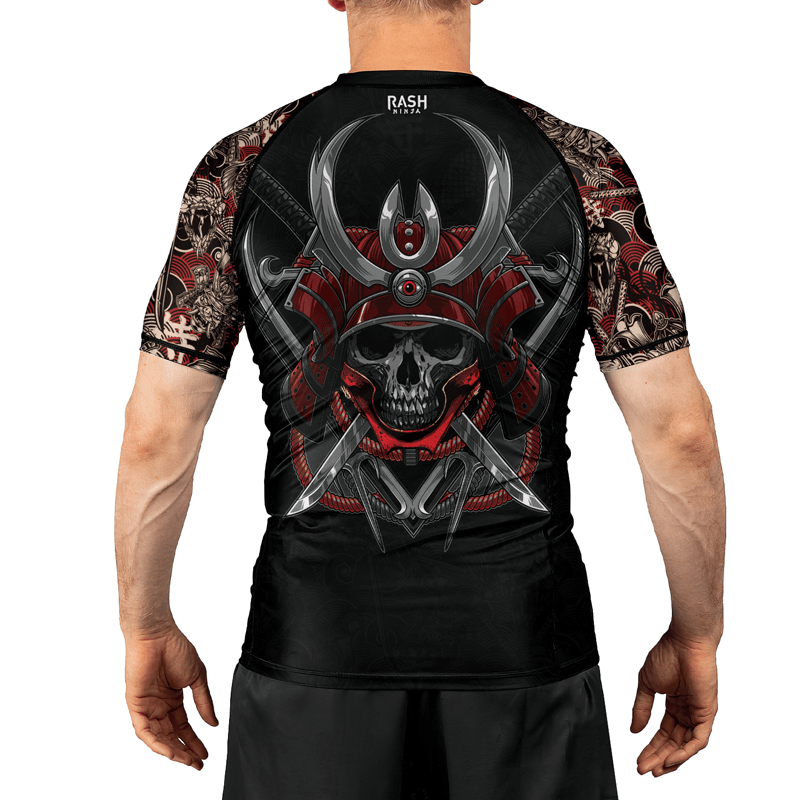 Rashninja Skull Samurai Armor Men's Short Sleeve Rash Guard - Rashninja LLC