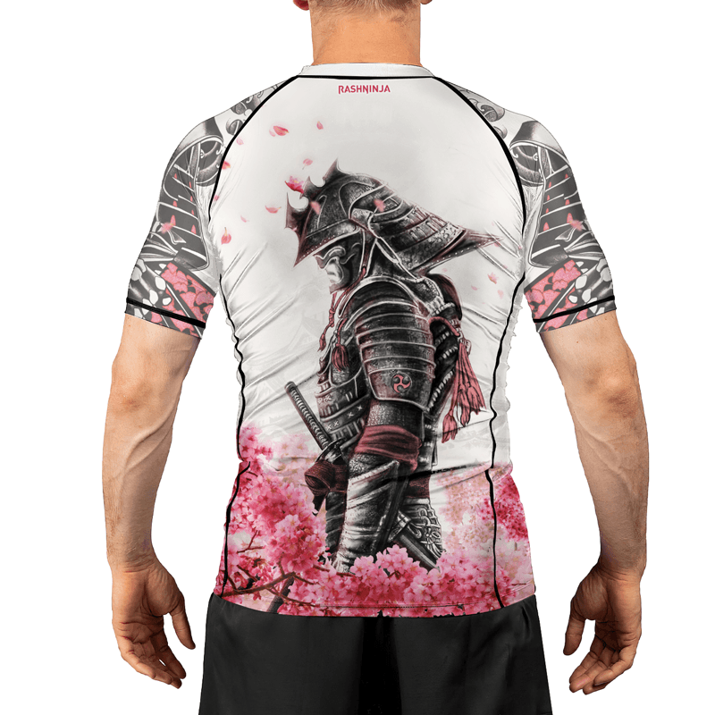 Rashninja Cherry Blossom Samurai Warrior Men's Short Sleeve Rash Guard - Rashninja LLC