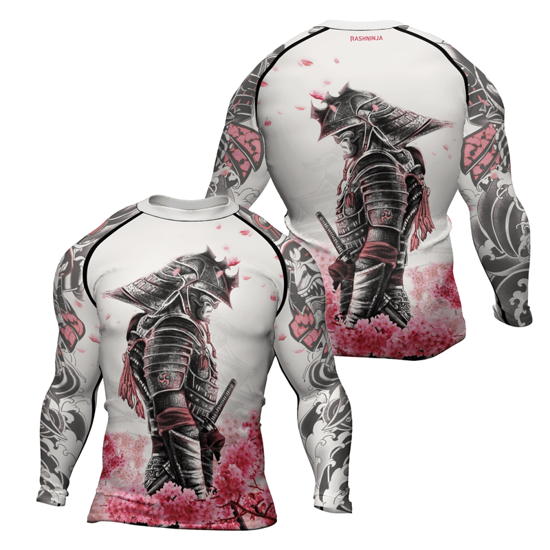 Rashninja Cherry Blossom Samurai Warrior Men's Long Sleeve Rash Guard