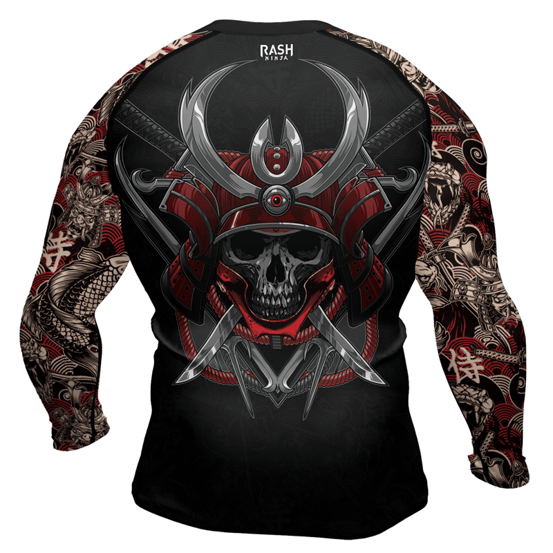 Road Rash Armor Rashninja Skull Samurai Armor Men's Long Sleeve Rash Guard | Fightwear