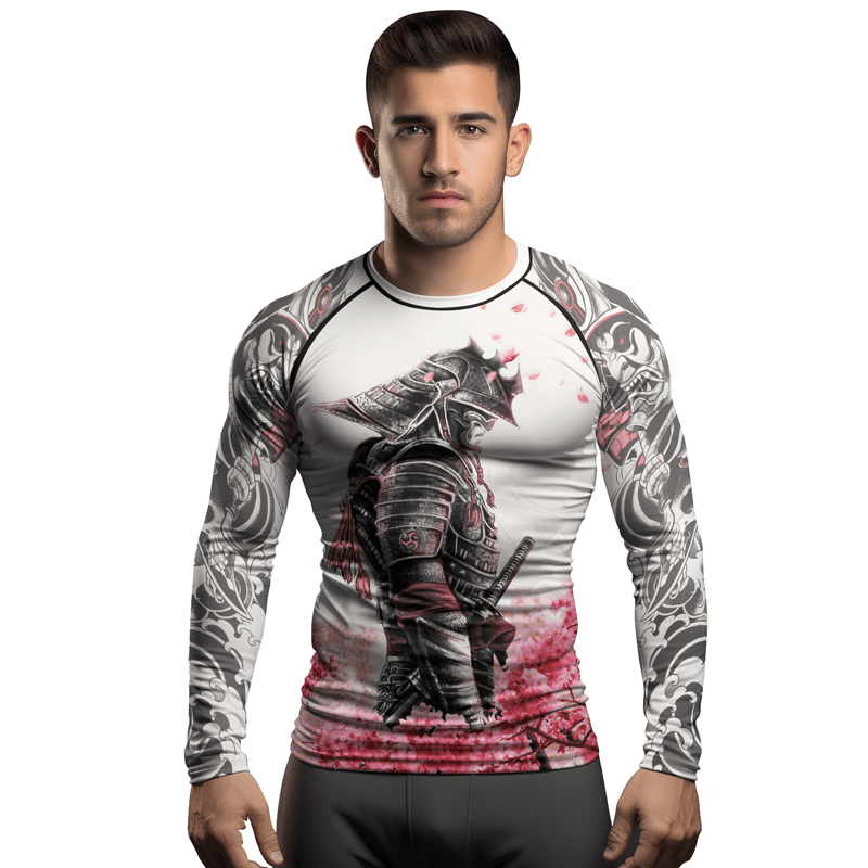 Rashninja Cherry Blossom Samurai Warrior Men's Long Sleeve Rash Guard