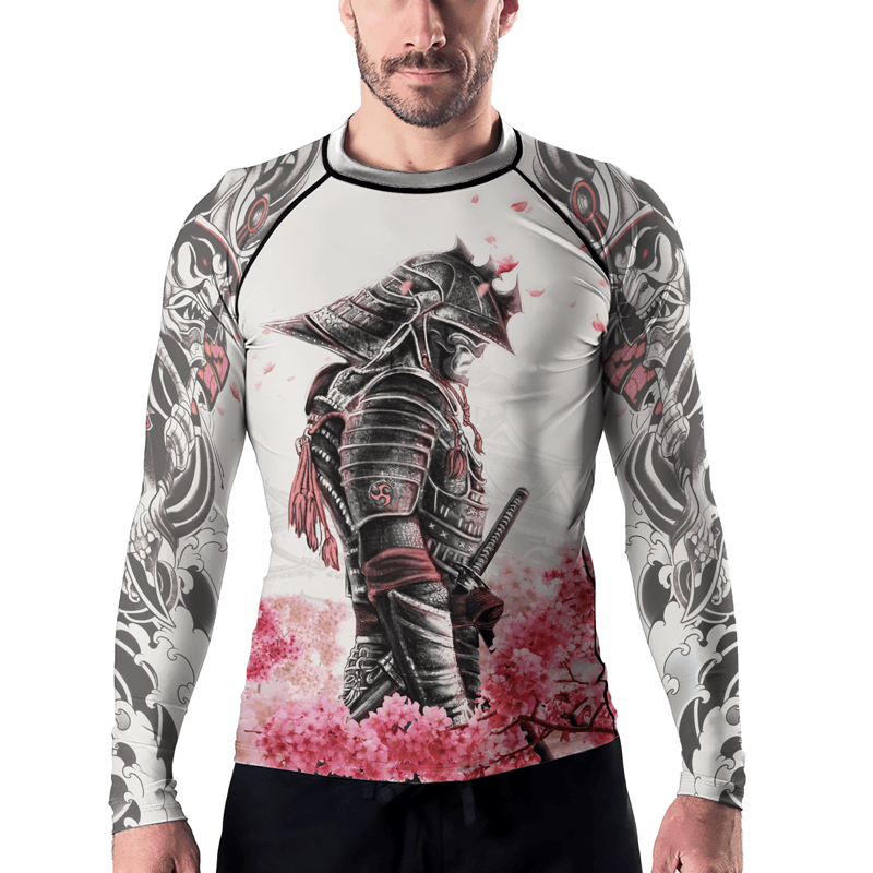 Rashninja Cherry Blossom Samurai Warrior Men's Long Sleeve Rash Guard - Rashninja LLC