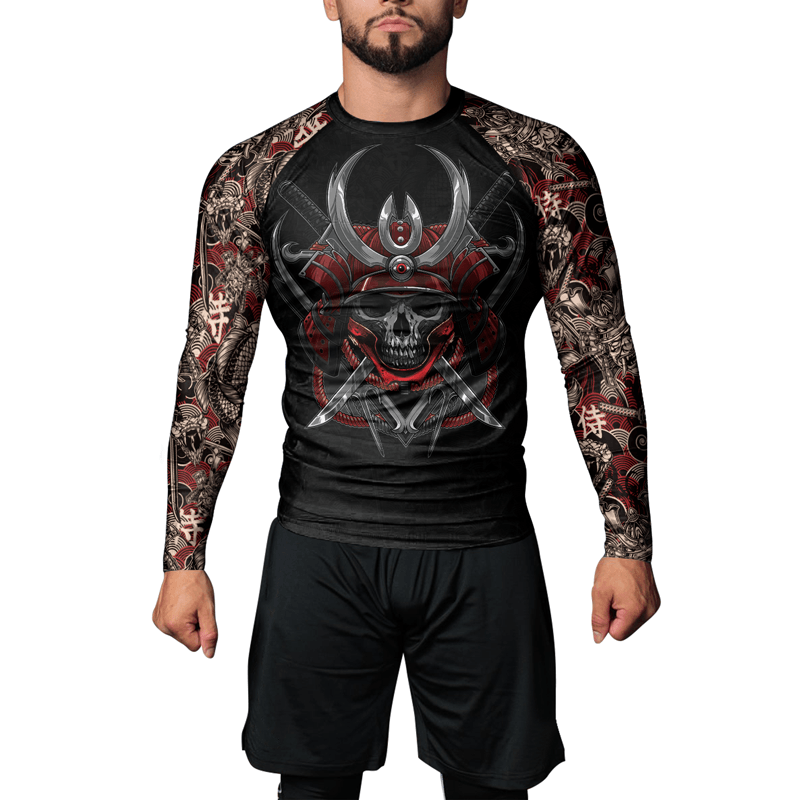 Road Rash Armor Rashninja Skull Samurai Armor Men's Long Sleeve Rash Guard | Fightwear
