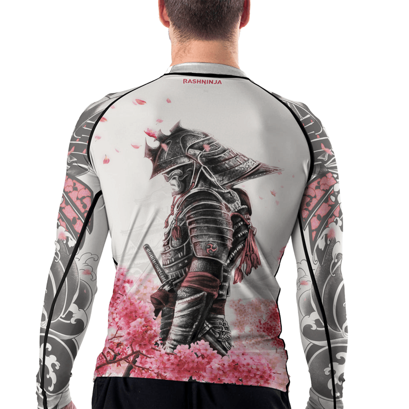 Rashninja Cherry Blossom Samurai Warrior Men's Long Sleeve Rash Guard - Rashninja LLC