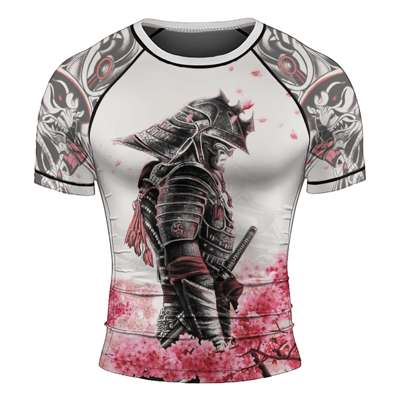 Rashninja Cherry Blossom Samurai Warrior Men's Short Sleeve Rash Guard
