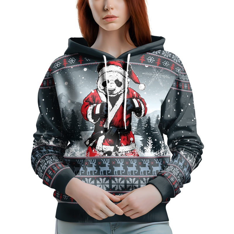 Rashninja Grey Kung Fu Christmas Panda AOP Hoodie