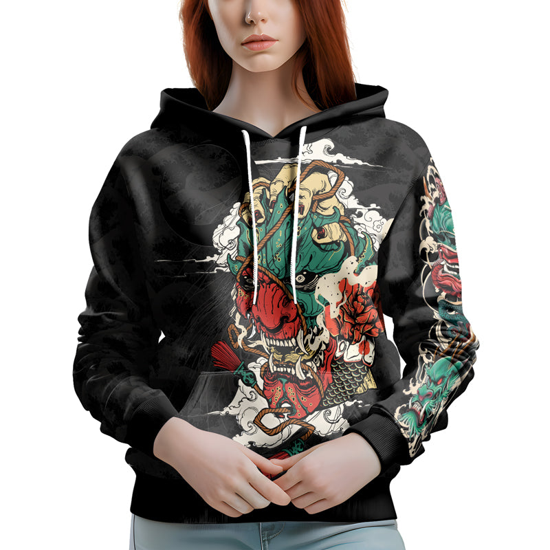 Rashninja Summoning Oni AOP Hoodie | Japanese Samurai Style Hoodie