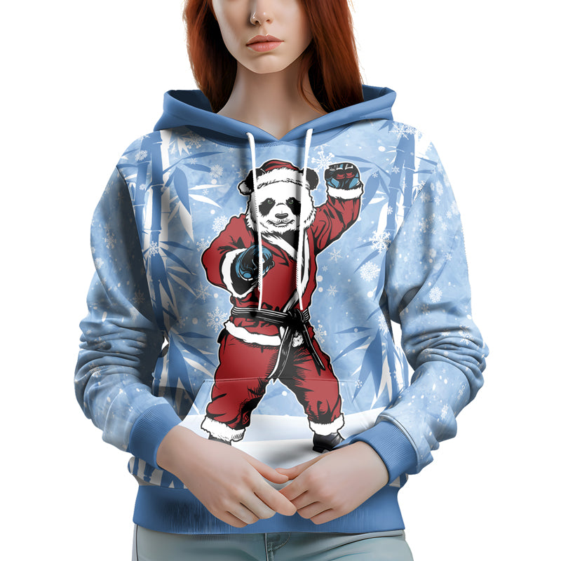 Rashninja Blue Santa Panda Kung Fu AOP Hoodie