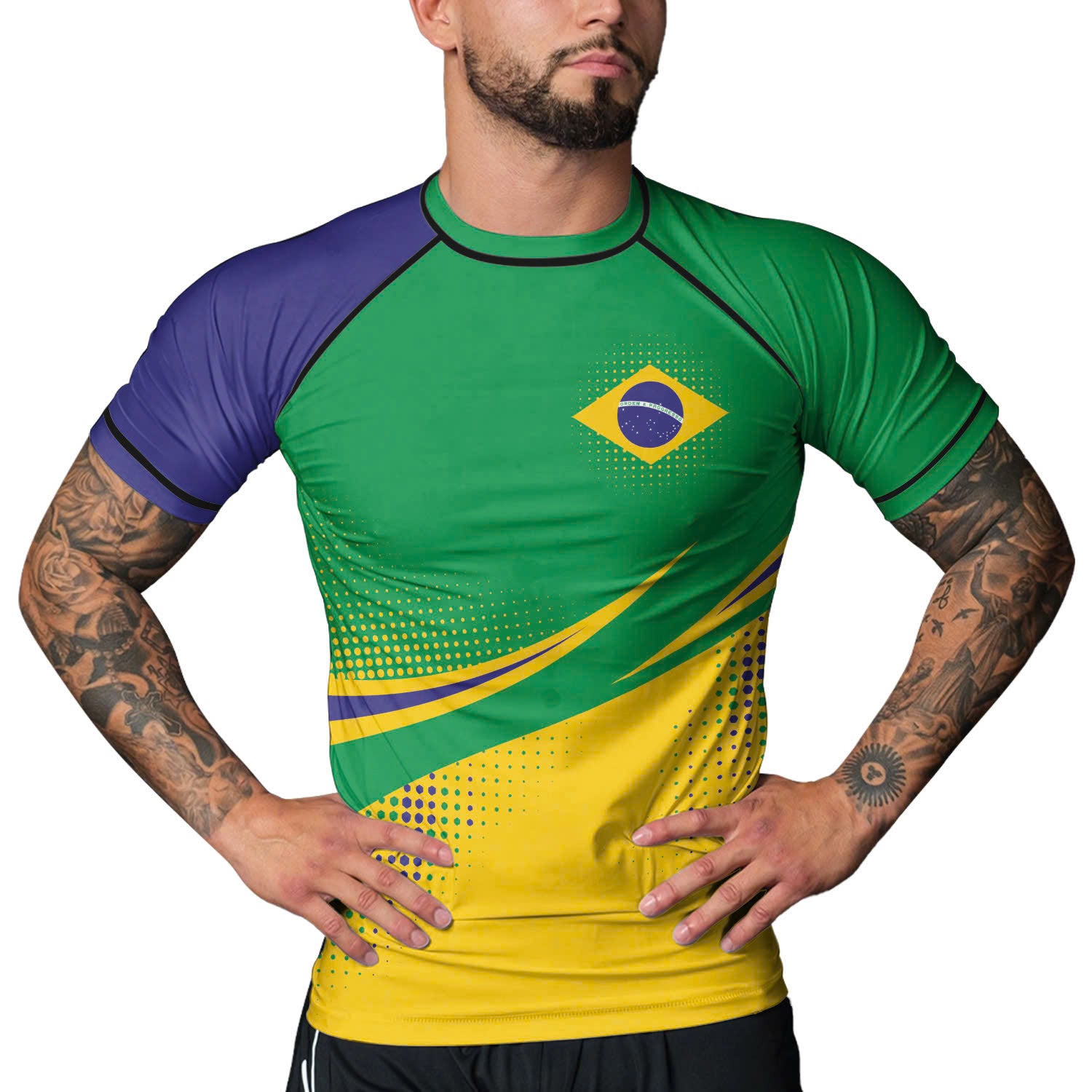 Rashninja Brazilian Green and Gold Victory Men's Short Sleeve Rash Guard